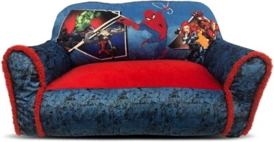 Marvel Avengers Cozy 双豆袋沙发椅夏尔巴装饰蓝色 18"Dx30"Wx18"H — 第 1/4 张图片