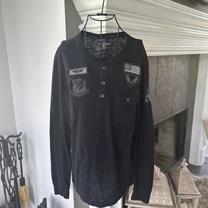 Men’s Express Flight T Shirt Airborne American Flag Small Black Long Sleeve - Picture 1 of 5