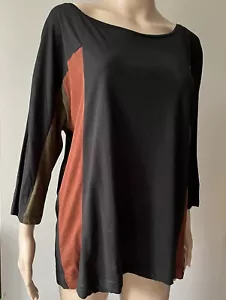 Dries Van Noten Long Sleeved Top Black Burnt Orange Khaki Green Designer - Picture 1 of 11