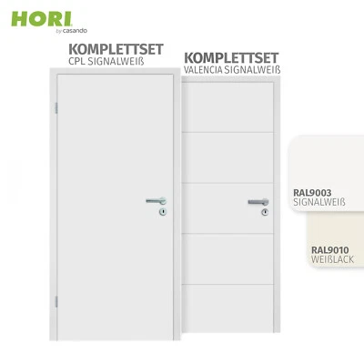 HORI Zimmertür Komplettset Innentür ink. Zarge + Türgriff - RAL9003 CPL Weißlack