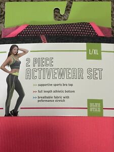 Blue Star Women's 2 Piece Activewear Set Supportive Bra and Athletic Bottoms L