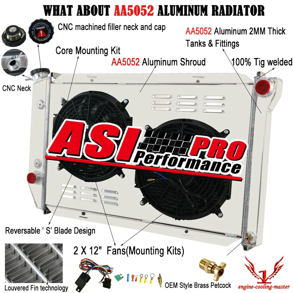 4 Row Radiator+Shroud Fan For 1972-1979 1978 1973 Ford Thunderbird LTD II V8 ASI - Image 1 of 4