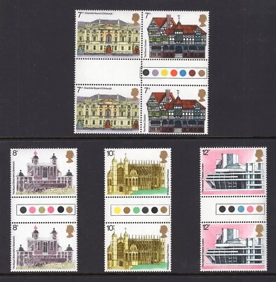 GB 1975 Architecture Traffic Lights Gutter Pairs. Unfolded MNH - Image 1 of 2