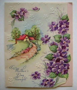40's? Violet border cottage embossed vintage Mother's Day greeting card *A27 - Picture 1 of 3
