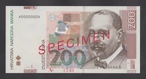 🔴CROATIA 200 Kuna 2002 UNC P42s SPECIMEN🔴 - Picture 1 of 5