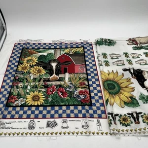 Vintage American Homestead Applique Joan Kessler Concord Fabric Cow Farm Panel - Picture 1 of 6