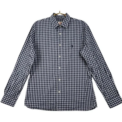 Camisa Brooks Brothers roja polar para hombre grande azul/gris a cuadros con botones manga larga Foto 1 de 4