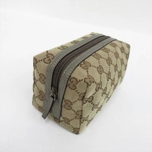 Gucci GG Canvas Cosmetic Pouch Beige Brown Makeup Pouch 29595 Authentic - Picture 1 of 7