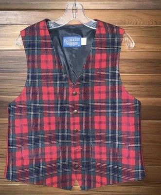 Colete xadrez vintage Pendleton lã L vermelho preto búfalo 42 - Imagem 1 de 4