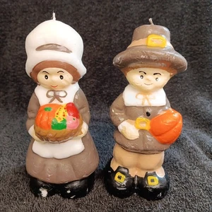 Pilgerkerzen Junge & Mädchen 6" Vintage 70er Jahre Erntedank Herbst Deko  - Bild 1 von 9