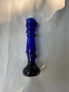 Vintage Ägyptische Kunst Glas Kobaltblau Schlange Blumenvase Spirale Mundgeblasen 10" ta - Bild 1 von 5
