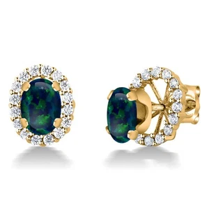1.26Ct Cabochon Green Simulated Opal 18K Yellow Gold Plated Silver Stud Earrings - Picture 1 of 3