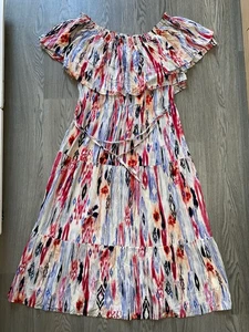Ladies Size 14 Soft Flow Viscose Belted Off Shoulder Smocked Midaxi Dress ❤️ L50 - Picture 1 of 10