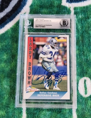 1991 PACIFIC #575 LARRY BROWN DB BECKETT AUTHENTIC AUTO DALLAS COWBOYS - Image 1 of 2