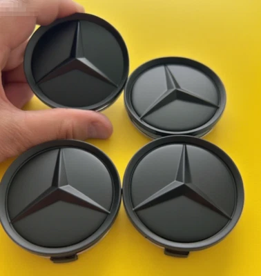 Set of 4 2.95in Matte Black Wheel Center Caps Hub Emblems Logo For Mercedes Benz - Image 1 of 4