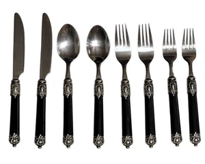 Vtg Hampton Silversmiths SAN REMO BLACK Stainless 228 Mid-Evil Flatware Set Of 8 - Picture 1 of 8