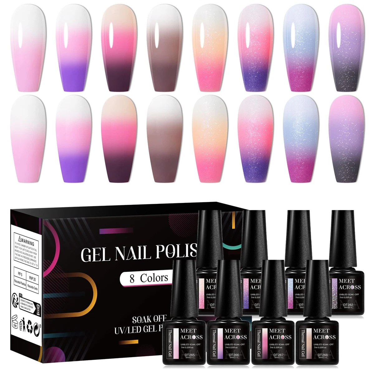 MEET ACROSS Gel-Nagellack Set, 6 Farben In Nude Rosa – UV/LED Aushärtend, 8ml, In Geschenkbox