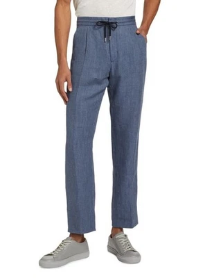 Calça calça de cordão Brett Johnson azul linho liso frpmt US$ 850 nova com etiquetas 56(40) - Imagem 1 de 4