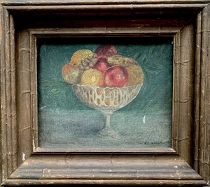 1917 Art Nouveau Signed Still Life Painting PEDESTAL FRUIT BOWL Framed BEAUTIFUL - Picture 1 of 12