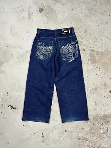 Jeans Vintage Y2K Southpole Baggy Navy Denim Pantaloni Grande Logo - Foto 1 di 11