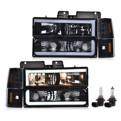 Faros LED DRL + lámparas de esquina de parachoques negras aptas para camioneta Chevy GMC C/K 94-00 Foto 1 de 4