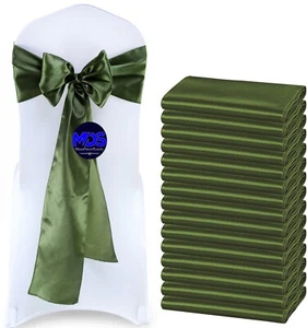 100 Olivgrüne Satin Stuhlschärpen Seidensatin Stuhlschleifen Hochzeit Party Deko - Bild 1 von 7