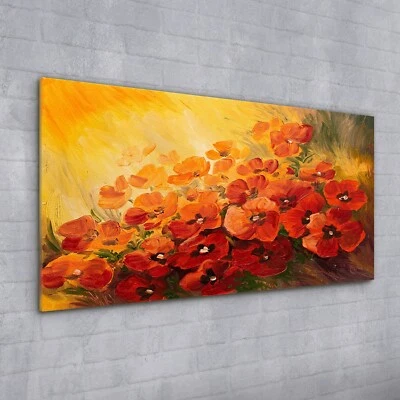 Acrylglasbild Wandbild Plexiglas 100x50 Kunst Gemälde abstrakte  Mohn Blumen - Bild 1 von 4
