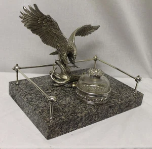 Antique Desk Set with Granite Base and Figural Eagle and Ink Well - Picture 1 of 9