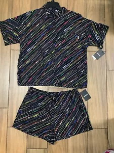 DKNY Sleep Set Women's Size L Short Sleeves Top with Shorts in Black/Multi Color - Picture 1 of 11