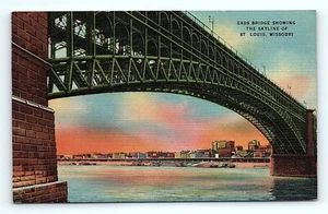 Postcard St. Louis Missouri Eads Bridge Showing Over Mississippi Skyline - Picture 1 of 3