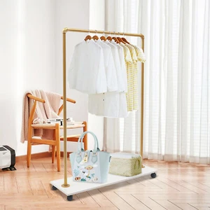 Golden Round Tube Combination Clothes Floor Type Hanging Iron Art Clothing Rack - Picture 1 of 12