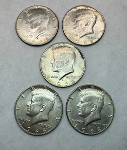 KENNEDY HALBER DOLLAR hochwertige 5 Münzen - 1968D Silbermünzen Konvolut im Umlauf - Bild 1 von 6