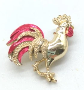 Vintage Signed Gerry's Red Enamel Rooster Pin Brooch 1.25" x 1" - Picture 1 of 6