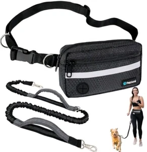 Dog Leash Belt Hands Free Running Jogging Walking Waist Pouch with Bungee Leash - Picture 1 of 4