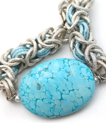 TURCHESE NATURALE  - BRACCIALE INTRECCIO DI CERCHI - Immagine 1 di 4