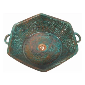 Green Patina Aged Oxidized Pure Copper Hexagonal Bathroom Handles Sink Remodel - Picture 1 of 5