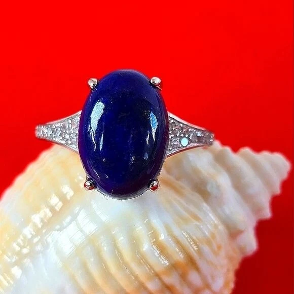 Anillo de plata de ley 925 con lapislázuli natural y circonita cúbica Foto 1 de 4