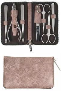 LEDER Taupe EDELSTAHL Maniküre-Etui Fußnagelzange BECKER-MANICURE Erbe Solingen - Picture 1 of 5