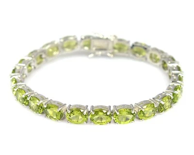 8x6 mm Oval Natural Peridot Gemstone Sterling 925 Silver Tennis Bracelet - Image 1 of 4