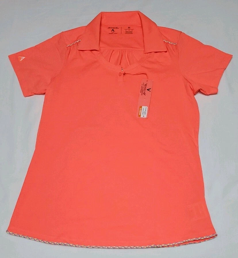 Antigua Women's Clever Desert Dry Golf Polo Neon Peach Orange Size S Small