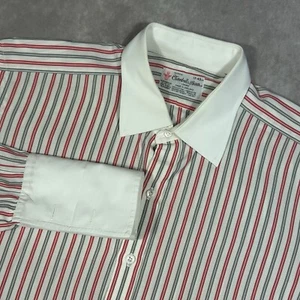 Turnbull & Asser Dress Shirt 17-43 Contrast Collar Red Grey Striped French Cuff - Picture 1 of 8