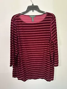 Ralph Lauren Womens Plus Size 2X Tunic Top Velvet Striped Claret Burgundy Shirt - Picture 1 of 4
