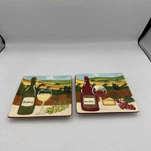 Juego de mesa toscana de 2 platos decorativos de vino y queso. 6" sq. Excelente estado - Imagen 1 de 6
