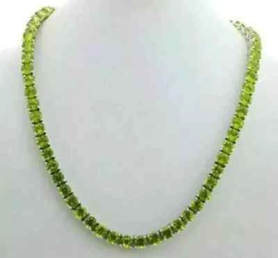 4mm Round Lab Created Peridot Women's Tennis Necklace in White Gold Plated- 18" - Image 1 of 4