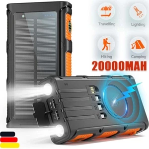 Solar Powerbank für Alle Handys 20000 mAh Wireless Charger Wasserdicht Ladegerät - Bild 1 von 15