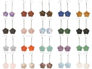 28mm Hand Carved gemstone Hawaii Flower Fashion Dangle Earrings 1 pair - Picture 1 of 106