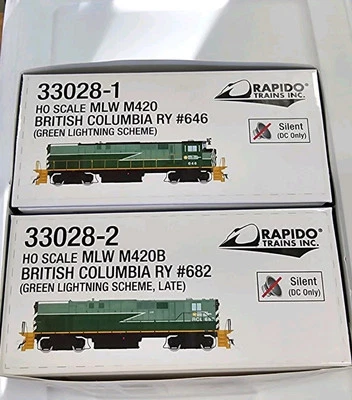 Ho Rapido 33028 HO BC Rail Green Lightning Stripe Scheme M420 + M420B #646 #682 - Image 1 of 2