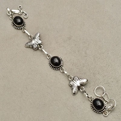 Bracciale in argento sterling 925 con pietre preziose di onice nera... - Immagine 1 di 4