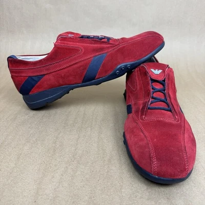 Zapatos deportivos Armani Jeans de gamuza para hombre rojos azules con cordones talla baja EE. UU. 12 UE 45 Foto 1 de 4
