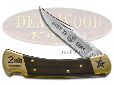 Buck 110 Folding Hunter Knife Right to Bear Arms Ebony Wood 1/250 Pocket Knives - Image 1 of 4